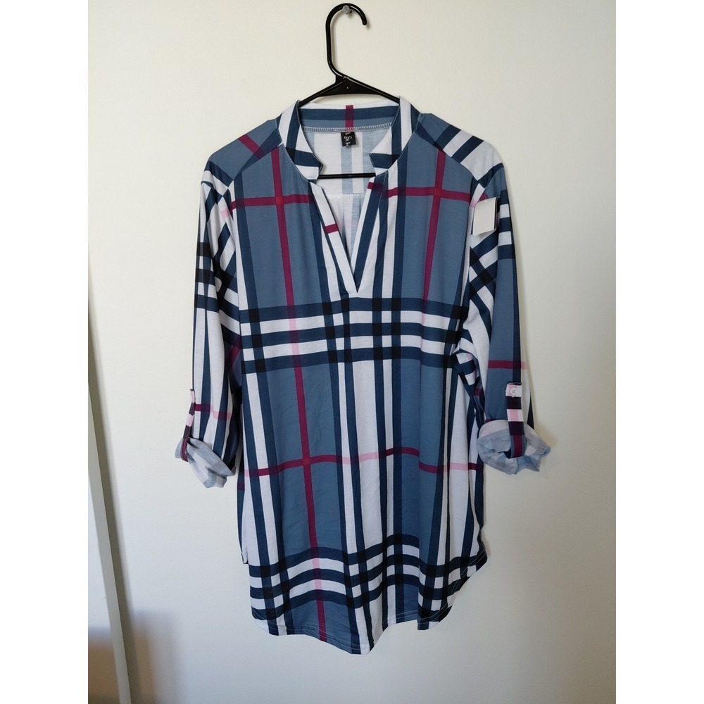 Women's Casual 2/3 Sleeve V-Neck Plaid Shirt Pullover Sixe 2x‎  Flannel like